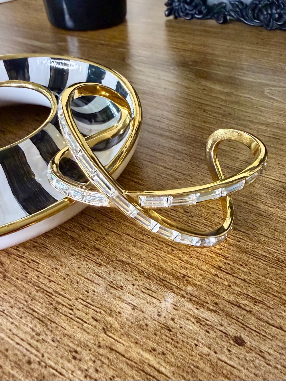 Vintage Coach Gold Tone Crystal Crisscross Bangle